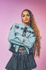 Womens Ed Hardy Gothic Flames Oversized Biker Jacket - Blue