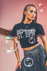 Womens Ed Hardy 1971 Fluffy Knitted Cropped Tight Fit T-shirt - Black