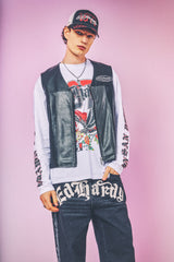 Mens Ed Hardy Pu Airtex Leather Vest - Black / Grey