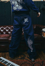 Mens Dragon Embroidered Jeans - Indigo