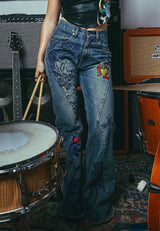 Womens Dragon Multi placement Seam Detail Jeans - Blue