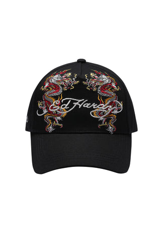 Unisex 2 Dragons Twill Front Mesh Trucker - Black