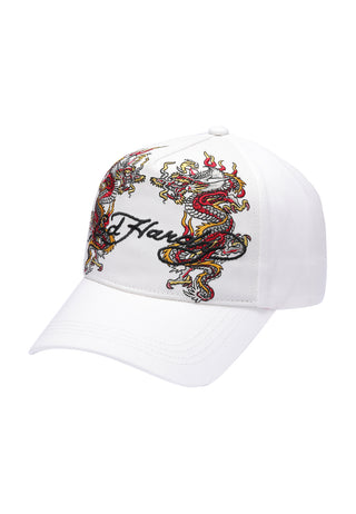 Unisex 2 Dragons Twill Front Mesh Trucker - White