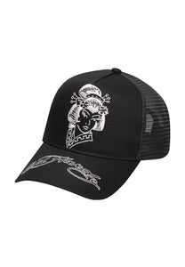 Unisex Geisha Twill Front Mesh Trucker - Black