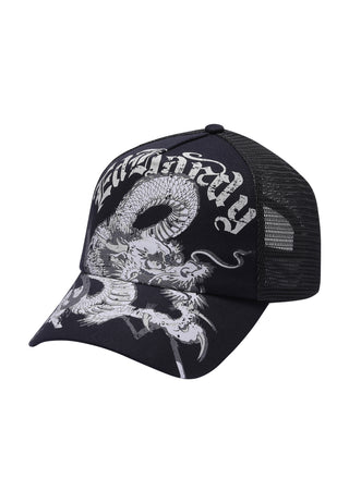 Unisex Goth Dragon Twill Front Mesh Trucker - Black