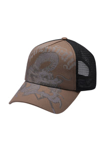 Unisex Goth Dragon Twill Front Mesh Trucker - Brown/Black