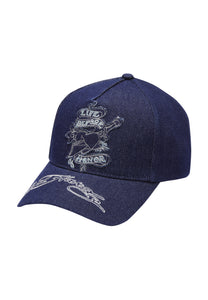 Unisex Life Before Honor Applique  Twill Front Mesh Trucker - Indigo