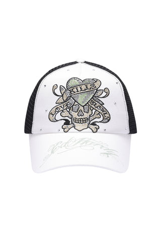 Unisex Love Kills Slowly Twill Front Mesh Trucker - White/Black