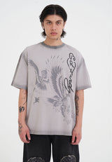 Mens Eagles In Attack Dyed Seams Relaxed T-Shirt - Mid Grey/Black