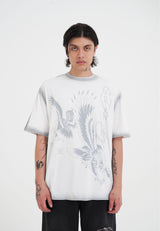Mens Eagles In Attack Dyed Seams Relaxed T-Shirt - Off White/Lt Blue