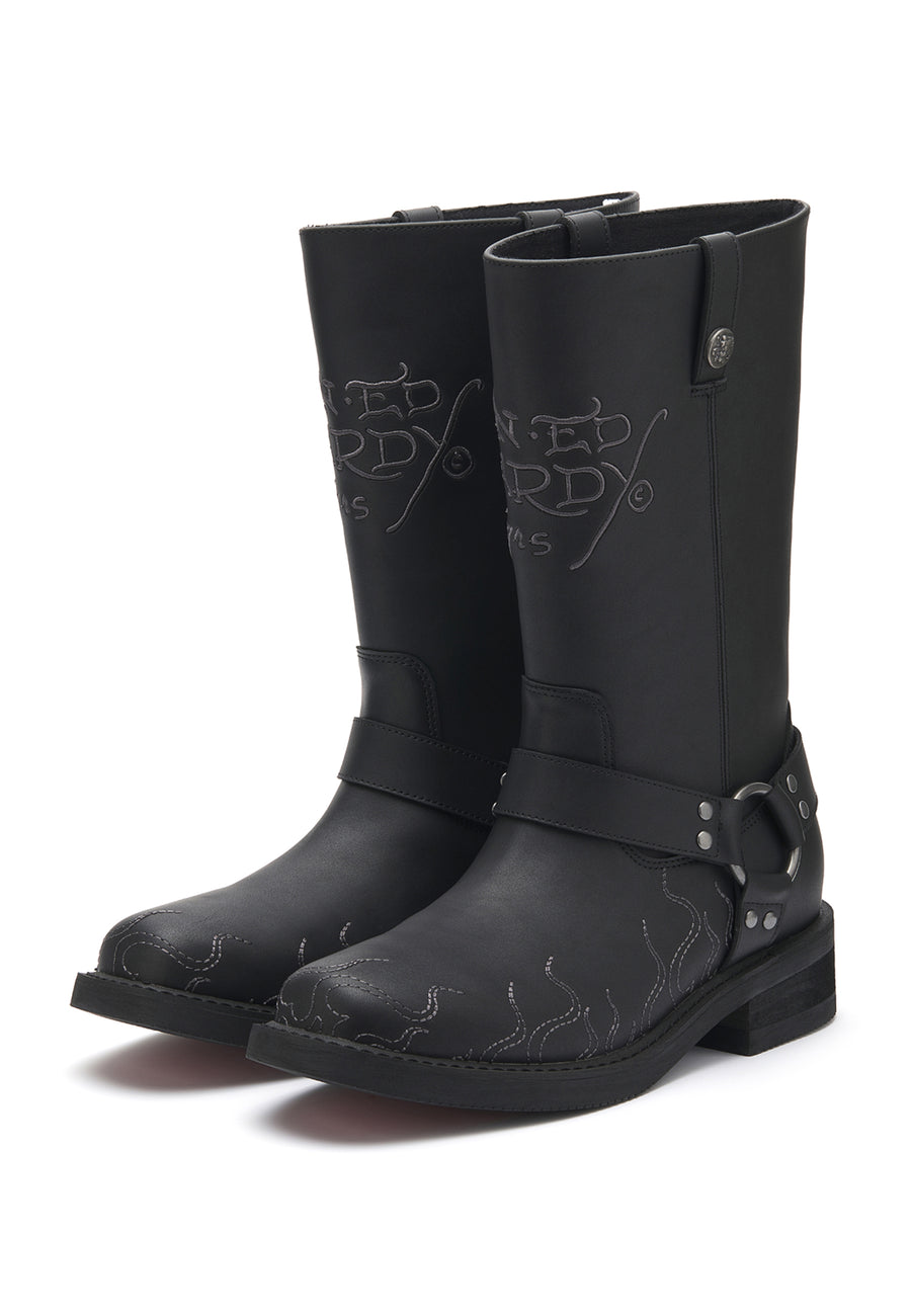 Mens Engineered Boot - Rising Flames - Black