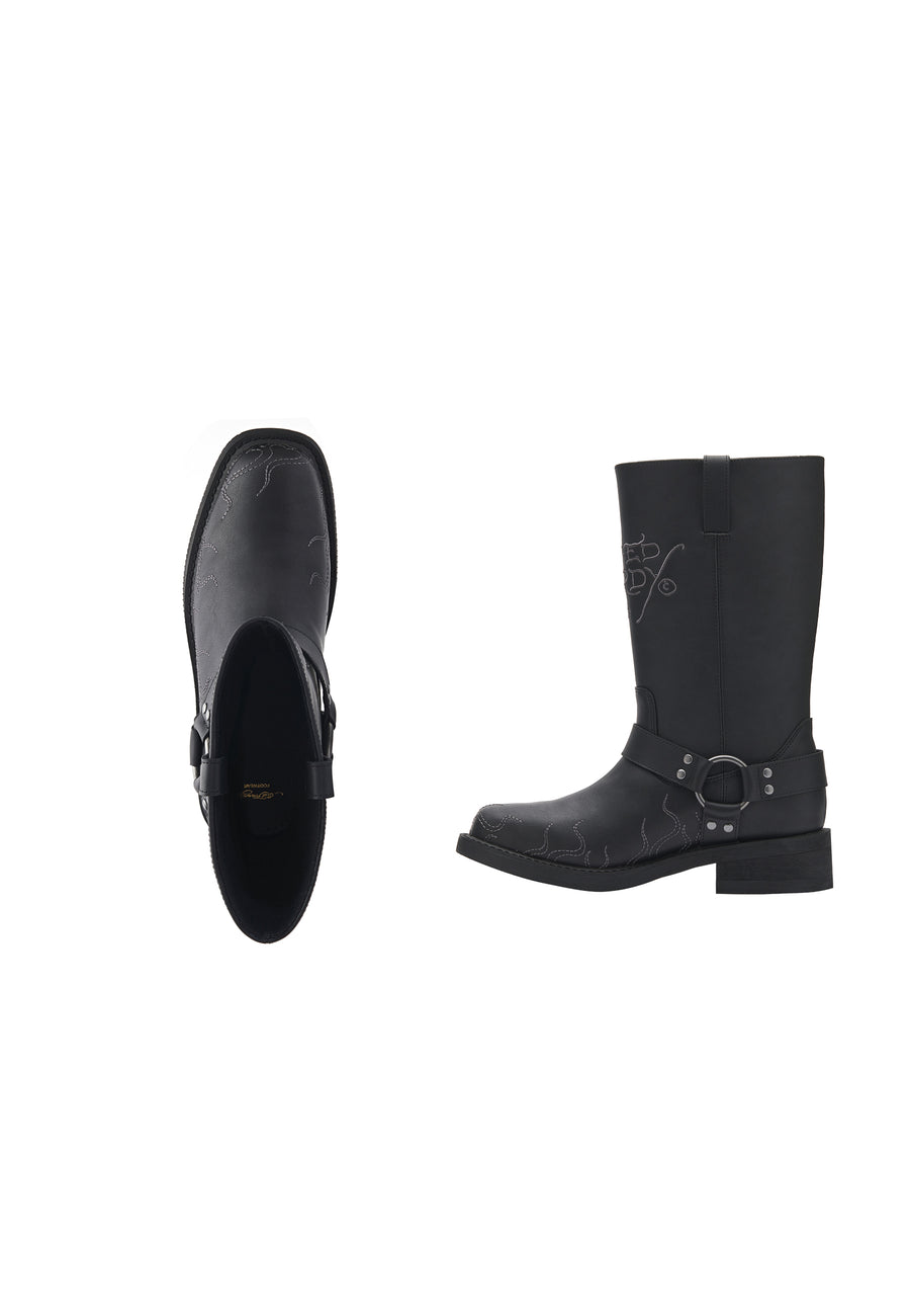 Mens Engineered Boot - Rising Flames - Black