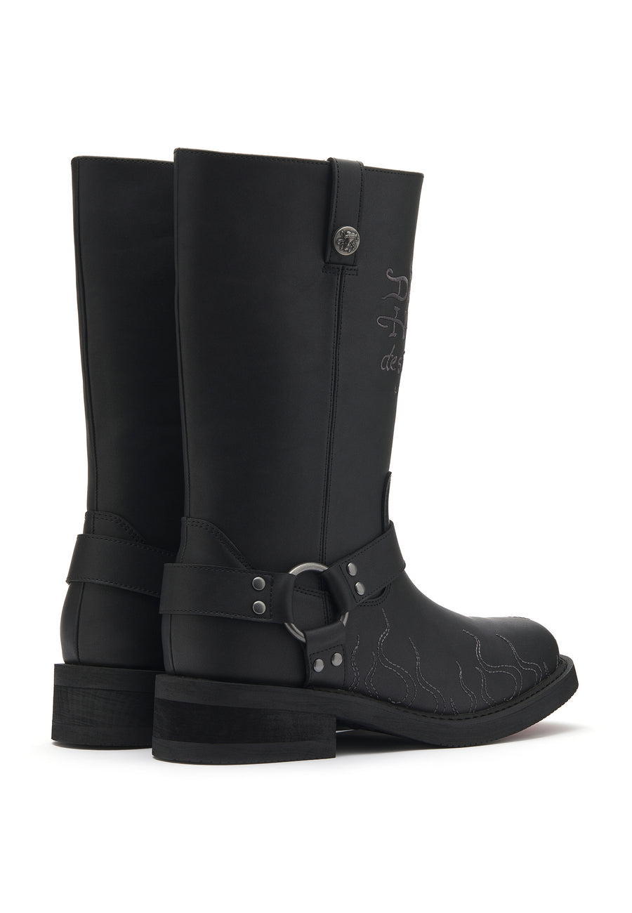 Mens Engineered Boot - Rising Flames - Black