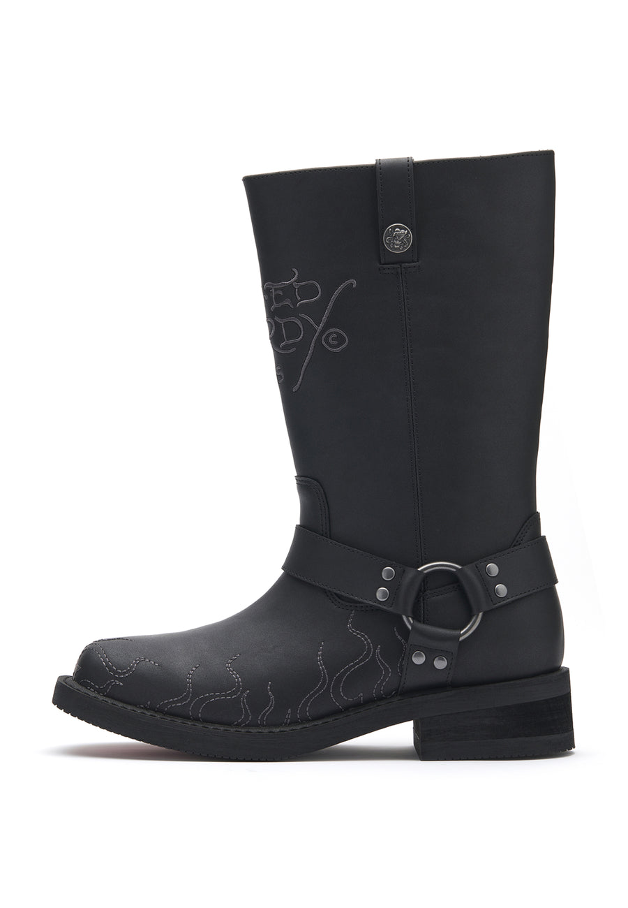 Mens Engineered Boot - Rising Flames - Black