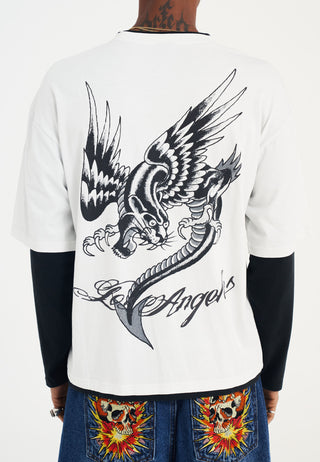 Mens Panther Dragon Double Sleeve Tshirt - White/Black