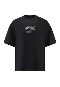 Mens Panther And Drag Diamante Relaxed Tshirt - Black