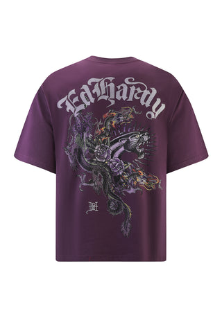 Mens Panther And Drag Diamante Relaxed Tshirt - Purple