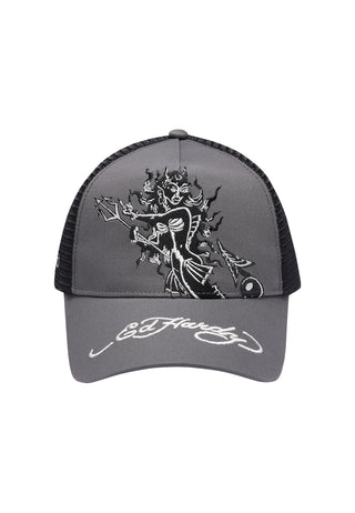 Unisex Mermaid Fighting Twill Front Mesh Trucker - Charcoal/Black