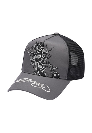 Unisex Mermaid Fighting Twill Front Mesh Trucker - Charcoal/Black