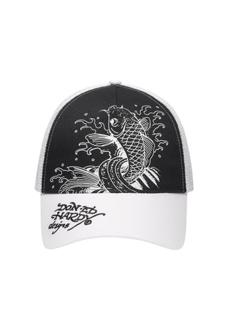 Unisex Mono Koi Jump Twill Front Mesh Trucker - Black/White