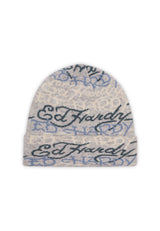 Unisex Multi Logo Beanie Hat - Pearl Blue