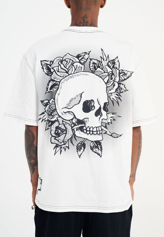 Mens Skull And Roses Relaxed Tshirt - White