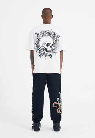 Mens Skull And Roses Relaxed Tshirt - White