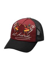 Unisex Tattoo Dagger 5 Panel Trucker Cap - Burgundy