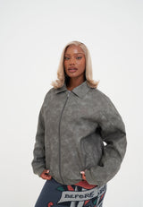 Womens Black Cobra Embossed Vegan Leather Jacket - Grey