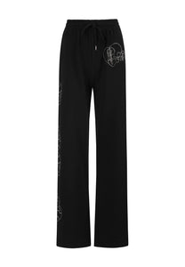 Womens Crystal Skull Relaxed Joggers Pants - Black