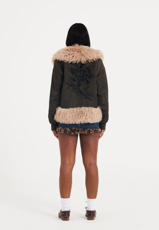 Womens Death Rose Fur Jacket - Brown