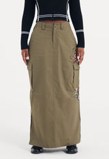 Womens Dragon Flame Long Cargo Skirt - Green