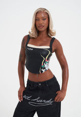 Womens Flame Rose Corset - Black