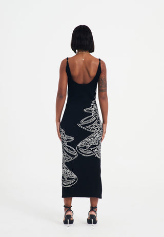 Womens Ice Geisha Knitted Maxi Dress - Black