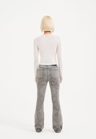 Womens Ice Geisha Flared Denim Trousers Jeans - White/Grey