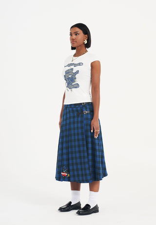 Womens Love Bird Kilt Midi Skirt - Blue