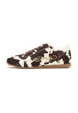 Womens Low Top Trainer - Cow Print - Brown / White