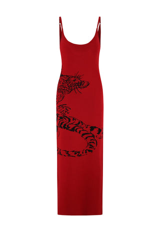 Womens Snow Tiger Knitted Maxi Dress - Red