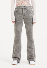 Womens Ice Geisha Flared Denim Trousers Jeans - White/Grey