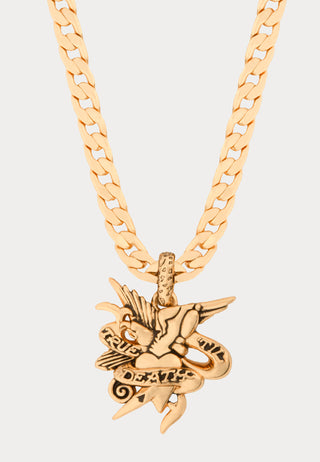 Heart & Dagger Heavy Chain Pendant Necklace - Gold