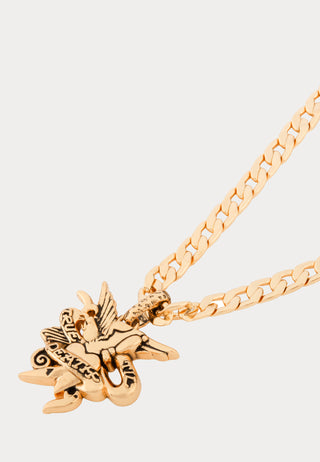 Heart & Dagger Heavy Chain Pendant Necklace - Gold