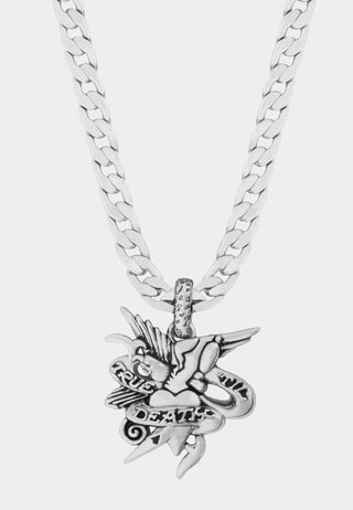 Heart & Dagger Heavy Chain Pendant Necklace - Silver