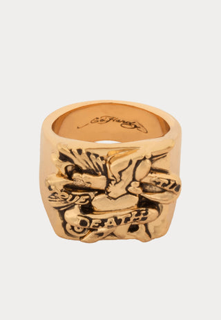 Heart & Dagger Chunky Biker Signet Ring - Gold