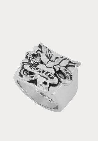 Heart & Dagger Chunky Biker Signet Ring - Silver