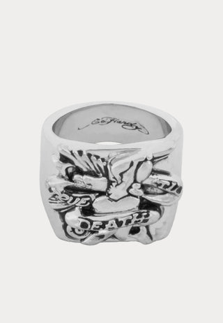 Heart & Dagger Chunky Biker Signet Ring - Silver