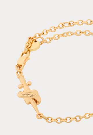 Heart & Dagger Fine Chain Charm Bracelet - Gold