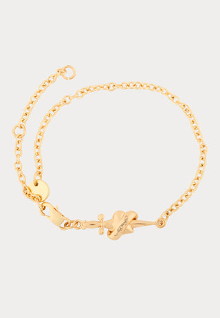 Heart & Dagger Fine Chain Charm Bracelet - Gold