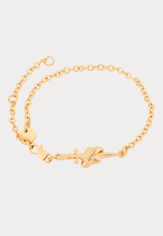 Heart & Dagger Fine Chain Charm Bracelet - Gold