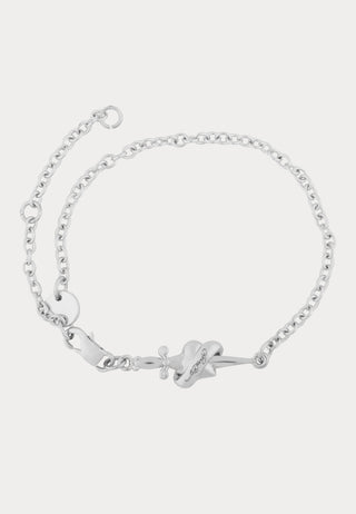 Heart & Dagger Fine Chain Charm Bracelet - Silver