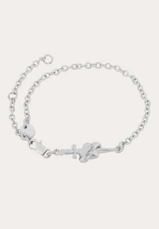 Heart & Dagger Fine Chain Charm Bracelet - Silver